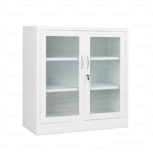 Tủ sắt thấp 2 cánh kính màu trắng AS-12